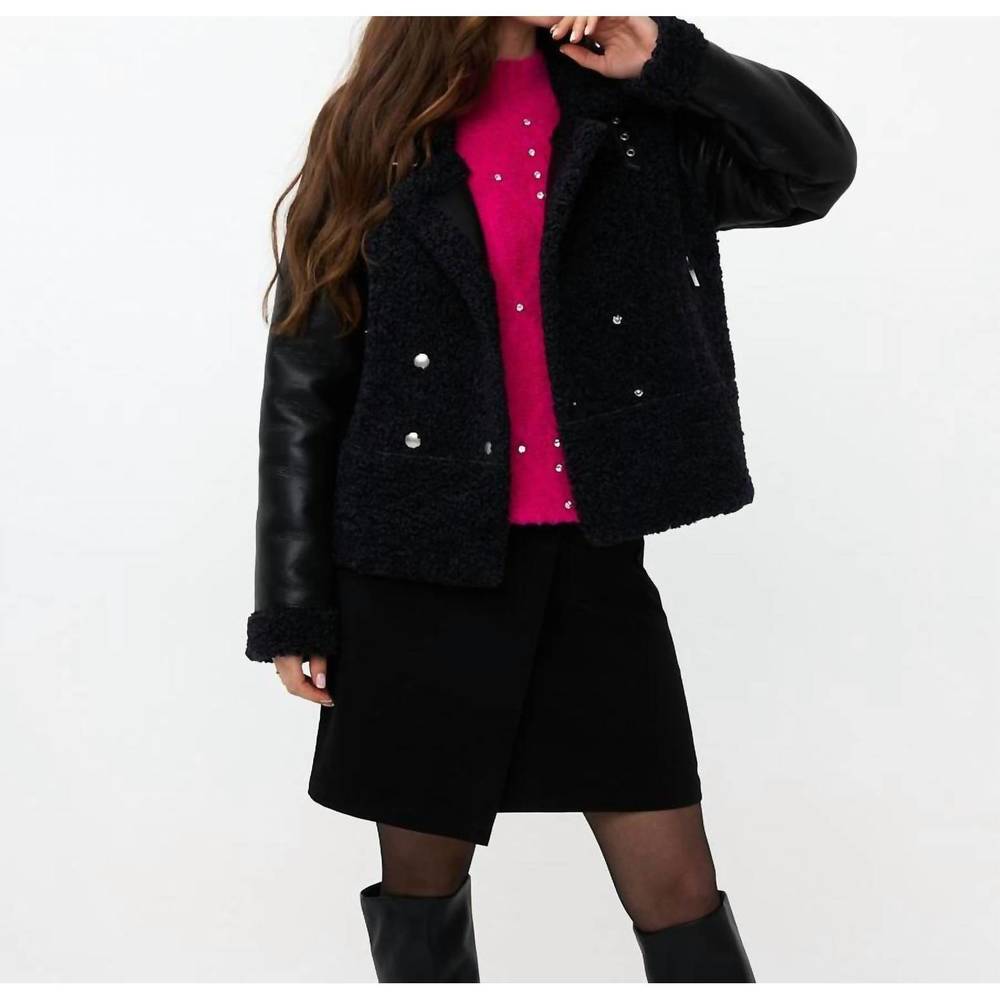 NEW ESQUALO faux leather sleeves jacket in black